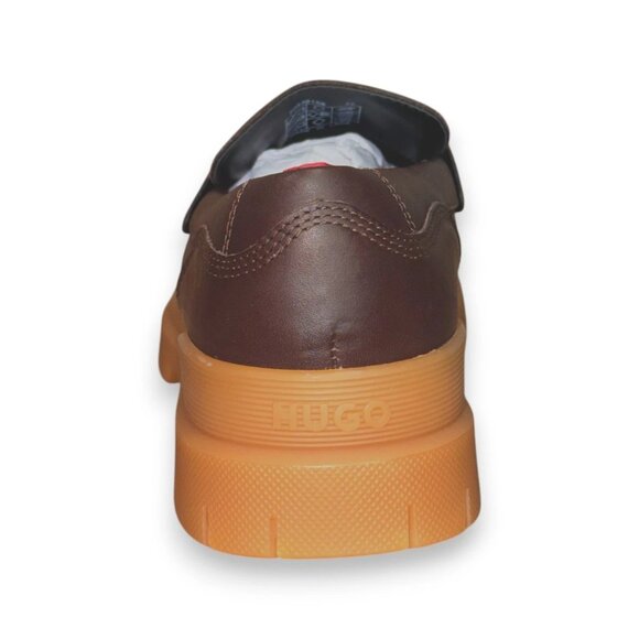 HUGO Double Stitching Loafers Brown Leather US 9 UK 8 EU 42 Moc Toe Brown Sole - Picture 3 of 4